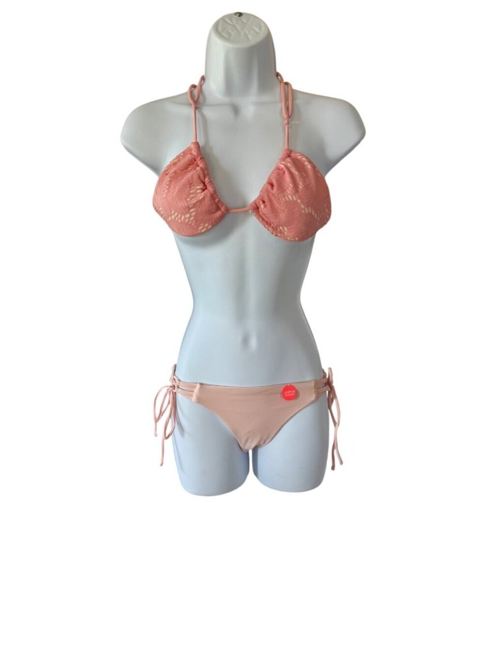 Forever 21 Bikini Set Coral Lace Halter Top & Tie-Side Bottoms Small NEW NWT